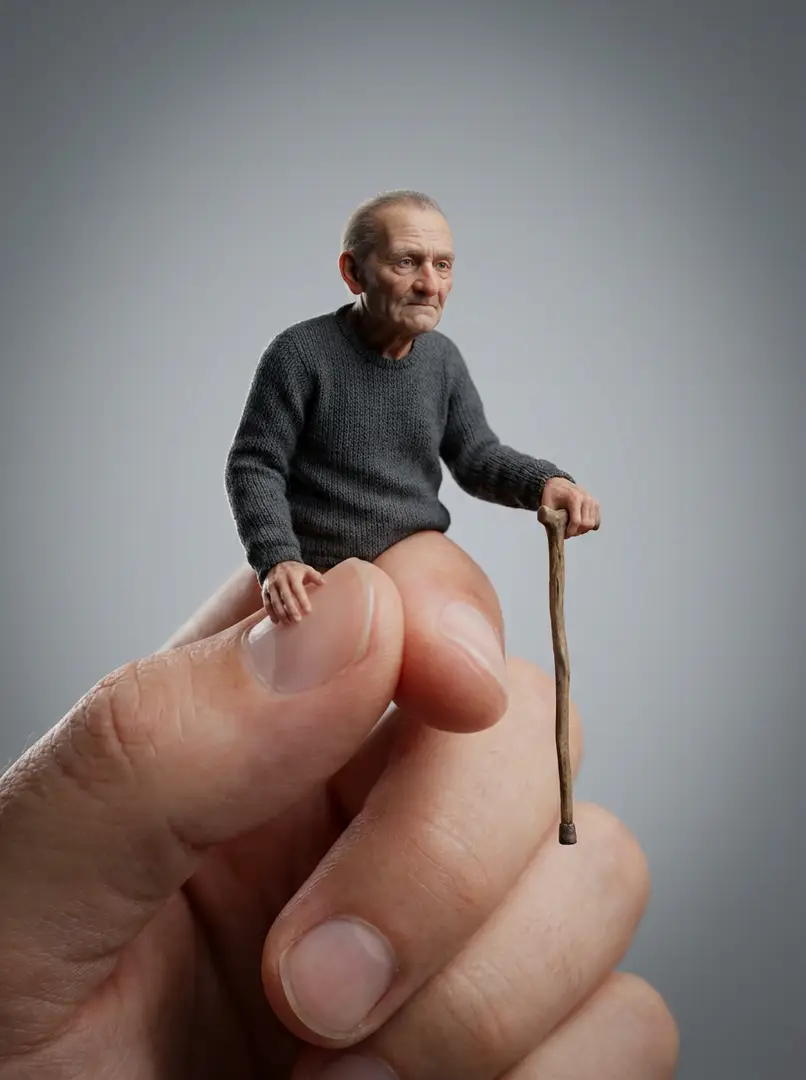 人差し指と親指の間の小さなキャラクター