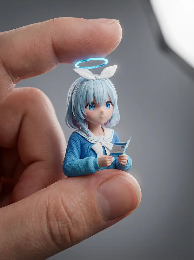 人差し指と親指の間の小さなキャラクター